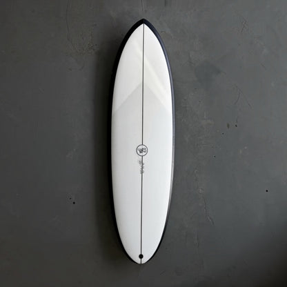 5'8 Hawkeye Black Stringer Twin Front